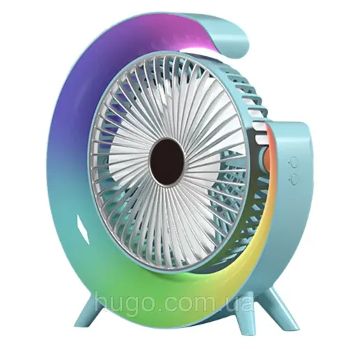 Настільний акумуляторний вентилятор Colorful Desktop Fan FH - 668 зі світлодіодним RGB підсвічуванням 5W, що обертається бездротової охолоджувач повітря