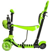 Триколісний дитячий самокат беговел Scooter FYS-2864 Green 5 в 1 зі складним сидінням, батьківською ручкою та колесами, що світяться, для дітей Зелений
