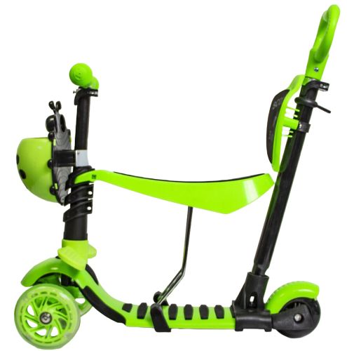 Триколісний дитячий самокат беговел Scooter FYS-2864 Green 5 в 1 зі складним сидінням, батьківською ручкою та колесами, що світяться, для дітей Зелений