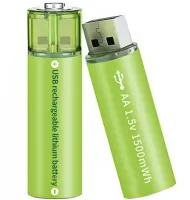 Акумуляторні батареї USB АА FlyCat 1.5 V 1500 mAh 2шт, пальчикові акумулятори батарейка 1500 маг зарядка від юсб в кейсі зелені