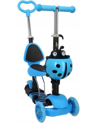 Трехколесный детский самокат беговел Scooter FYS-2864 Blue 5 в 1 со складным сиденьем, родительской ручкой и светящимися колесами для детей Голубой