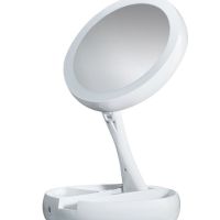 Настольное круглое косметическое зеркало с LED подсветкой My Fold Away для макияжа, Складное увеличительное 10x зеркало трансформер с органайзером