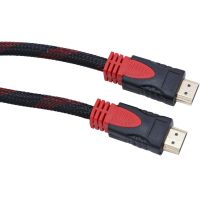 Посилений кабель Hdmi to Hdmi 5м 1080p в обмотці Кабель-подовжувач HDMI-HDMI 5M 5 m, 5 м для монітора і телевізора в обплетенні чорно червоний