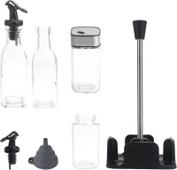 Набір кухонних ємностей Seasoning Bottle T221 - 3 для спецій, олії та оцту 4 ємності на підставці, Спецовница органайзер для зберігання приправ Чорний