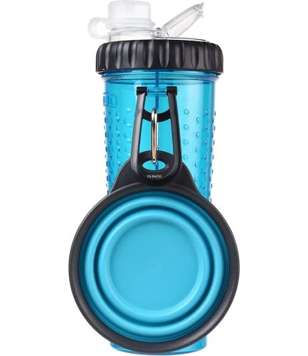 Подвійна пляшка поїлка для води і корму зі складною мискою Pet Drink Bottle 2 в 1 для собак і кішок похідна пляшка для тварин, Миска для прогулянок