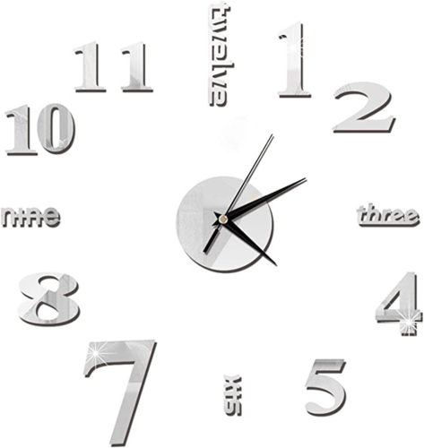 Великі 3D безшумні настінні годинники Diy Clock ZH01510 Grey 90 см, Безкаракасні самоклеючі 3Д годинник цифри на стіну для дому, офісу сірі
