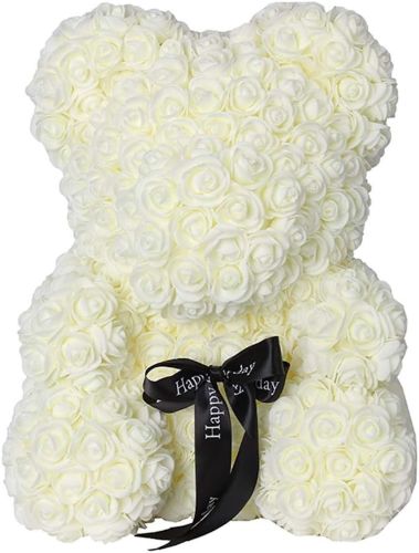 Маленький ведмедик з штучних 3D троянд Teddy Bear de Luxe 25 см White, Білий ведмідь Тедді