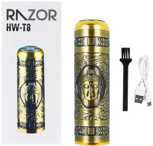 Акумуляторна роторна міні бритва шейвер Razor HW-T8 5W для сухого і вологого гоління, Бездротова чоловіча Електробритва для бороди від USB золота