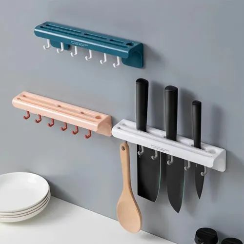 Багатофункціональний навісний самоклеючий тримач Tool Holder для кухонних ножів з гачками, Настінна підставка для столових приладів на кухню