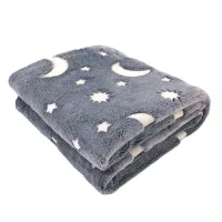 Детский светящийся плед Magic Blanket Серый 150х200 см, Плюш, Луна и звезды, Покрывало светящееся День-Ночь, Микрофибра, Флисовый Люминесцентный