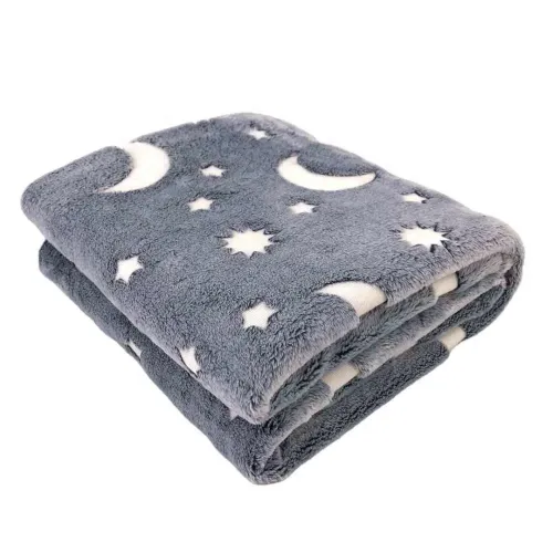 Детский светящийся плед Magic Blanket Серый 150х200 см, Плюш, Луна и звезды, Покрывало светящееся День-Ночь, Микрофибра, Флисовый Люминесцентный