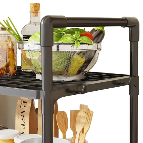 Кухонна Полиця органайзер Kitchen Storage Rack YX544-4 для зберігання кухонного приладдя 3 яруси рівня, стійка стелаж з гачками для кухні