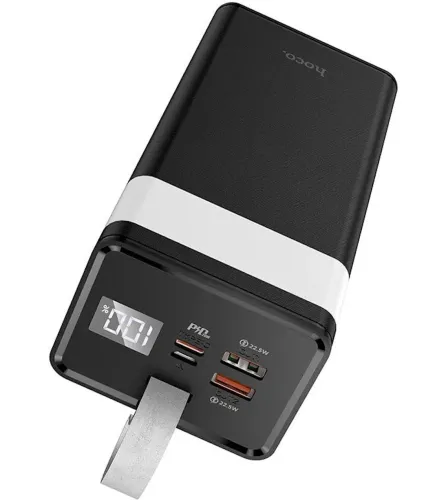 Зовнішній акумулятор з швидкою зарядкою Power Bank Hoco J86 40000mah 22.5 W, Портативна батарея повербанк Хоко 18w з ліхтариком і ремінцем Чорний