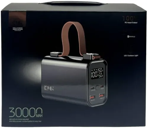 Портативний зарядний пристрій Power Bank KP KG-300 30000 mAh 100w з ліхтариком, зовнішній акумулятор повербанк 30000МАЧ USB Type-C з ручкою Чорний