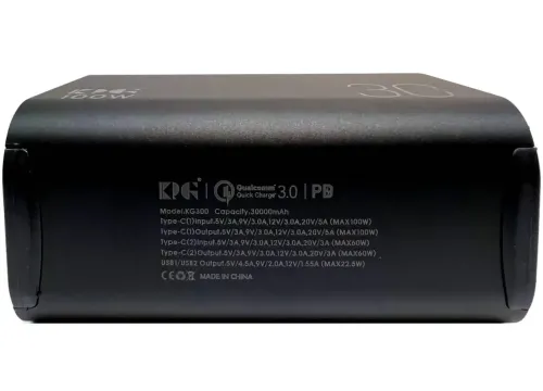 Портативний зарядний пристрій Power Bank KP KG-300 30000 mAh 100w з ліхтариком, зовнішній акумулятор повербанк 30000МАЧ USB Type-C з ручкою Чорний