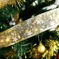 Світлодіодна гірлянда у вигляді стрічки Laceshine тепла біла 5 метрів з малюнком сніжинок на батарейках, Новорічна стрічка 5м 50 LED діодів Теплий білий