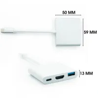 Кабель, адаптер, конвертер Buro Type-C на HDMI, USB 3.0, Type C, 3 в 1 концентратор для пристроїв з Type з портом, Перехідник hub розгалужувач білий
