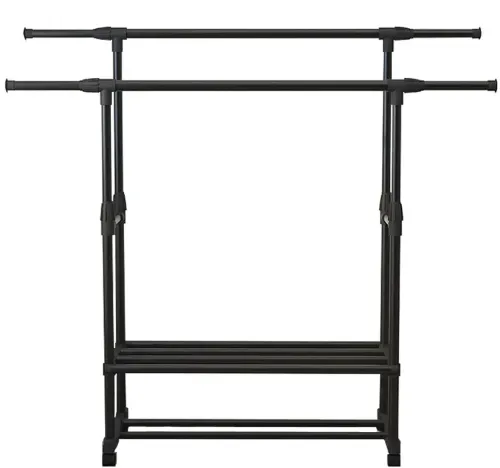 Подвійна телескопічна стійка Double Rack для зберігання одягу та взуття на коліщатках Підлогова пересувна вішалка 155х42х76см до 40кг Чорна
