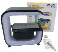 Настольная смарт лампа ночник RGB XM-G3 аккумуляторный с беспроводной зарядкой 15W и Bluetooth колонкой, Блютуз колонка G3 с подсветкой Черная