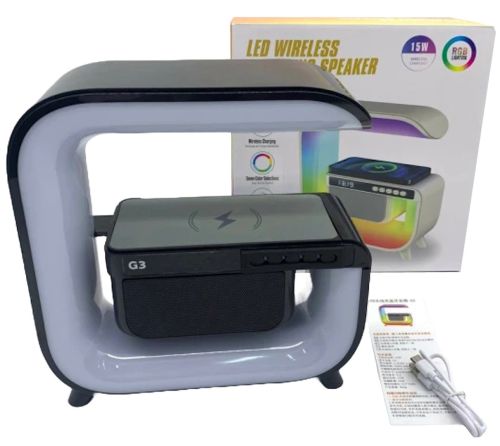 Настольная смарт лампа ночник RGB XM-G3 аккумуляторный с беспроводной зарядкой 15W и Bluetooth колонкой, Блютуз колонка G3 с подсветкой Черная
