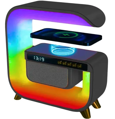 Настольная смарт лампа ночник RGB XM-G3 аккумуляторный с беспроводной зарядкой 15W и Bluetooth колонкой, Блютуз колонка G3 с подсветкой Черная