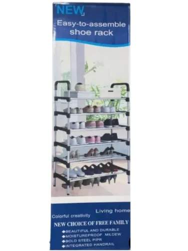 Напольная полка органайзер Shoe Rack Rias RD-9005 для хранения обуви 6 ярусов, Стойка этажерка на 6 секций полок 115x56x30 см из стали Серебристая