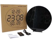 Електронний настінний годинник LED Wall Clock DS-3813L 26см з будильником і календарем, Цифровий круглий годинник зелений з білим на стіну від USB Чорні