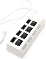 USB хаб Memos на 4 порти з перемикачами White, живлення від USB 2.0 розгалужувач з кнопками on off концентратор перехідник HUB 480 Мбіт 5В Білий