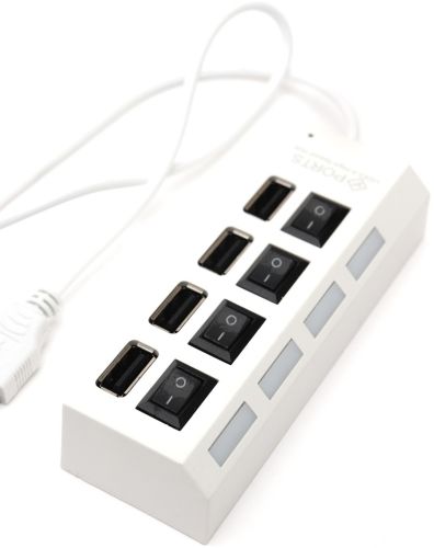 USB хаб Memos на 4 порти з перемикачами White, живлення від USB 2.0 розгалужувач з кнопками on off концентратор перехідник HUB 480 Мбіт 5В Білий