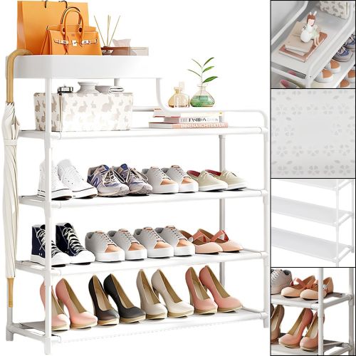 Обувниця з полицею для аксесуарів Araqel Shoe Rack стелаж органайзер для зберігання взуття 60х21х78 см металева стійка на 5 полиць в передпокій Біла