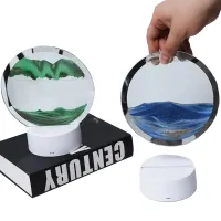 Настольная светодиодная лампа ночник RGB Песочные горы 3D Sandscape с LED подсветкой 7 режимов и подставкой, движущиеся часы с сыпучим песком