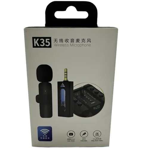 Петличный двойной микрофон K35 с AUX для смартфона с прищепкой на одежду, Петличка 2 микрофона с шумоподавлением для блогера 3,5 мм до 20м Черная