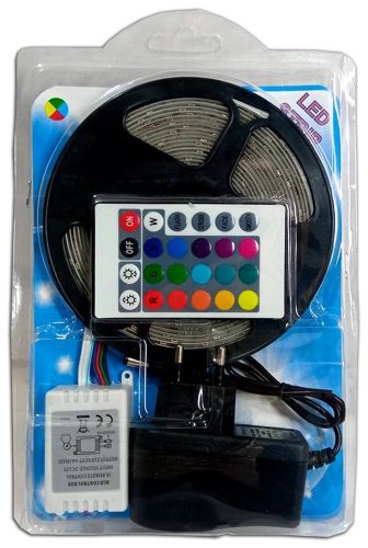 Комплект Світлодіодна LED стрічка 3528 RGB всі кольори 12V кольорова 5м пульт блок, різнобарвна в силіконі SMD2835 багатобарвна світлодіодної стрічки