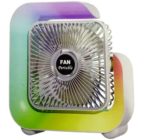 Настільний акумуляторний вентилятор Colorful Desktop Fan WY-308 з RGB підсвічуванням, Бездротовий G-подібний охолоджувач повітря нічник від USB