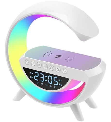 Настільна смарт лампа нічник 4 в 1 RGB BT-3401 акумуляторний з бездротовою зарядкою 15W і Bluetooth колонкою, світлова звукова колонка Біла