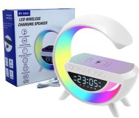Настільна смарт лампа нічник 4 в 1 RGB BT-3401 акумуляторний з бездротовою зарядкою 15W і Bluetooth колонкою, світлова звукова колонка Біла