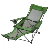 Розкладне крісло шезлонг Lesko SW233 Green До 150 кг з підсклянником для кемпінгу 170x62 см, складаний лежак розкладачка для дачі в чохлі Зелений