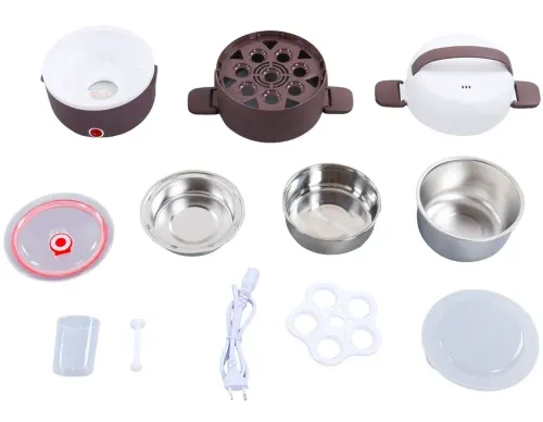 Електричний ланч бокс пароварка Electric lunch heater box 1500мл 3 секції для підігріву і приготування їжі від мережі, судочок рисоварка для їжі