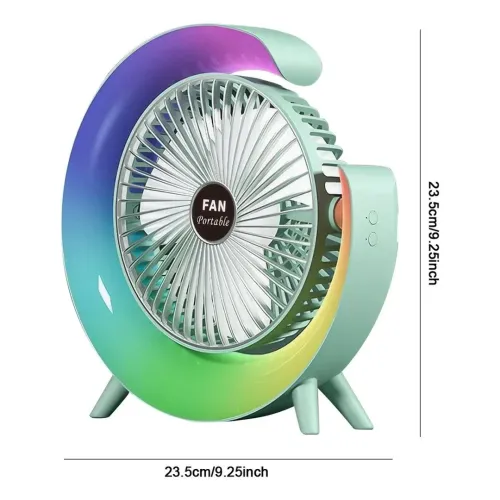 Настільний акумуляторний вентилятор Colorful Desktop Fan FH - 668 зі світлодіодним RGB підсвічуванням 5W, що обертається бездротової охолоджувач повітря