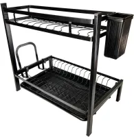 Металева двоярусна сушарка органайзер Kitchen rack double deck MJ-4014 над раковиною, стійка 2 яруси для сушіння і зберігання посуду з піддоном