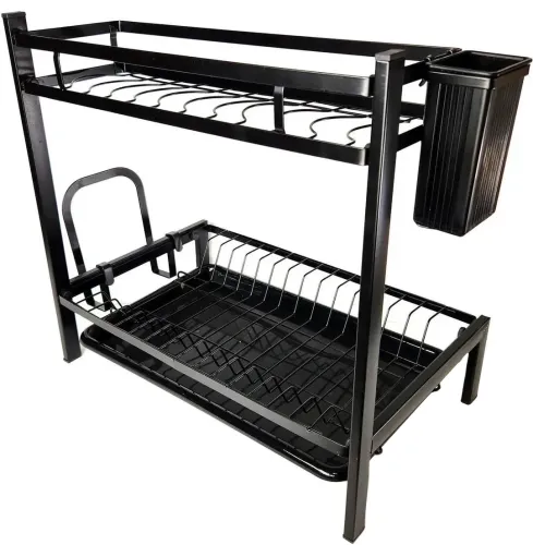 Металева двоярусна сушарка органайзер Kitchen rack double deck MJ-4014 над раковиною, стійка 2 яруси для сушіння і зберігання посуду з піддоном