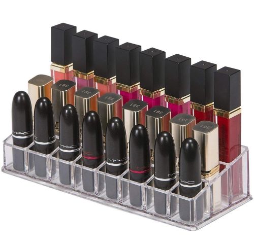 Універсальний акриловий органайзер підставка Lipstick Shelf на 24 комірки для зберігання косметики і помади Контейнер для макіяжу і дрібниць прозорий