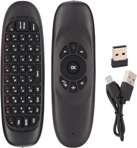 Бездротова аеромишь C120 RuS з клавіатурою Air mouse з гіроскопом, універсальний USB пульт російська розкладка міні клавіатура на батарейках Чорна