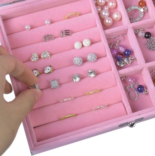 Компактна скринька органайзер Velvet Storage Box для зберігання прикрас, ювелірних виробів, Футляр рожева Пастила для біжутерії з замочком рожева