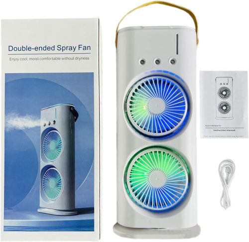Настільний акумуляторний вентилятор зволожувач повітря Double-ended Spray Fan з RGB підсвічуванням і пультом ДУ, підлоговий вентилятор з зволожувачем