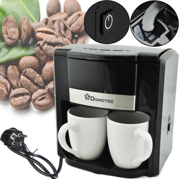 Крапельна кавоварка на дві чашки Domotec MS-0708 c 2 керамічними чашками, домашня електрична кавоварка для чаю та кави на 0.3 л 500W Чорна