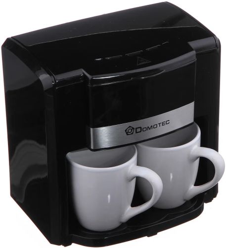 Капельная кофеварка на две чашки Domotec MS-0708 c 2 керамическими чашками, домашняя электрическая кофемашина для чая и кофе на 0.3 л 500W Черная