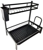 Металева двоярусна сушарка органайзер Kitchen rack double deck MJ-4014 над раковиною, стійка 2 яруси для сушіння і зберігання посуду з піддоном