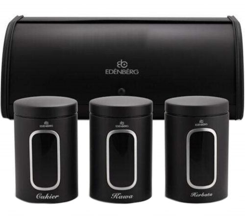 Хлібниця Edenberg EB-097 4в1 з 3 баночками для сипучих продуктів, набір хлібниці для зберігання хлібобулочних виробів з ємностями з нержавіючої сталі
