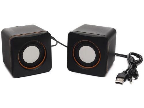 Мини USB колонки для ПК компьютера, ноутбука D-02A проводная компьютерная акустическая система 6.8Х6.8 см, маленькая музыкальная акустика 3.5 мм 5W